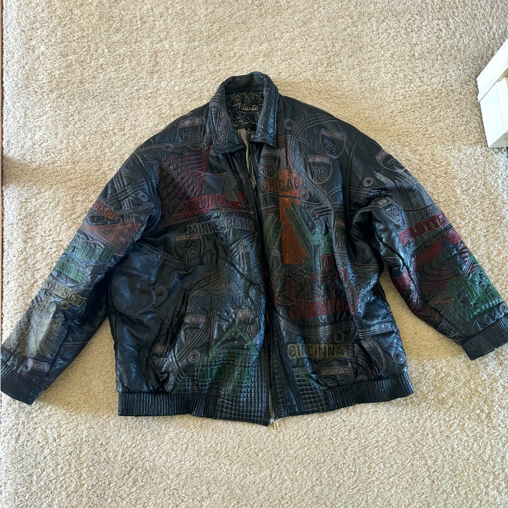 Vilanto graphic leather jacket with silver padded lining